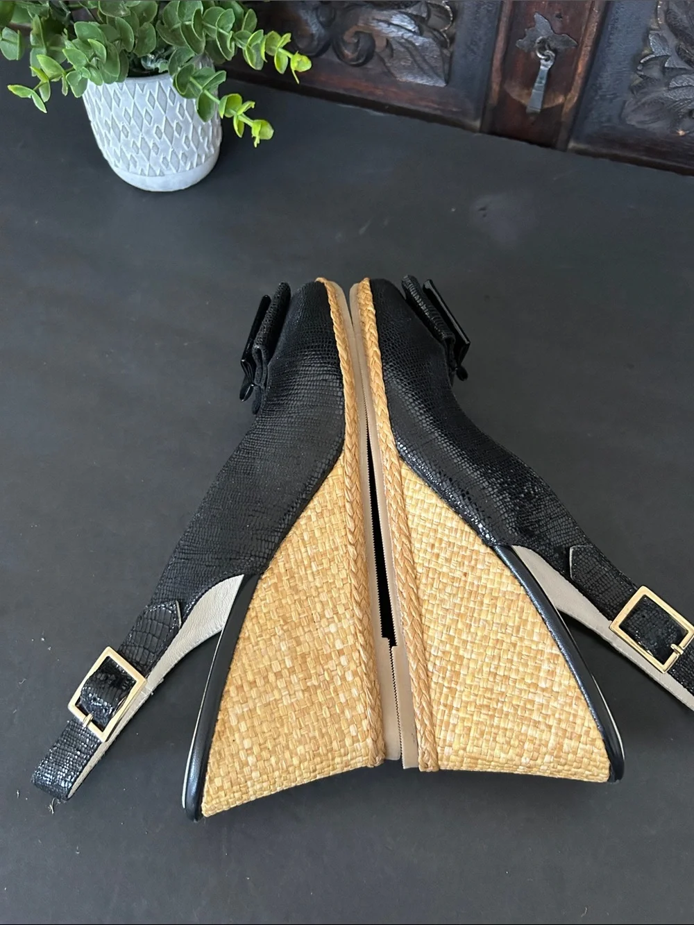 Antinori Black Patent Accent Espadrille Slingbacks
